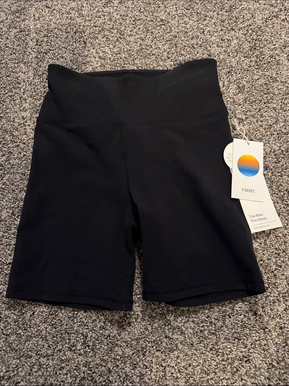 Vuori Black Ribbed-Waist Bike Shorts